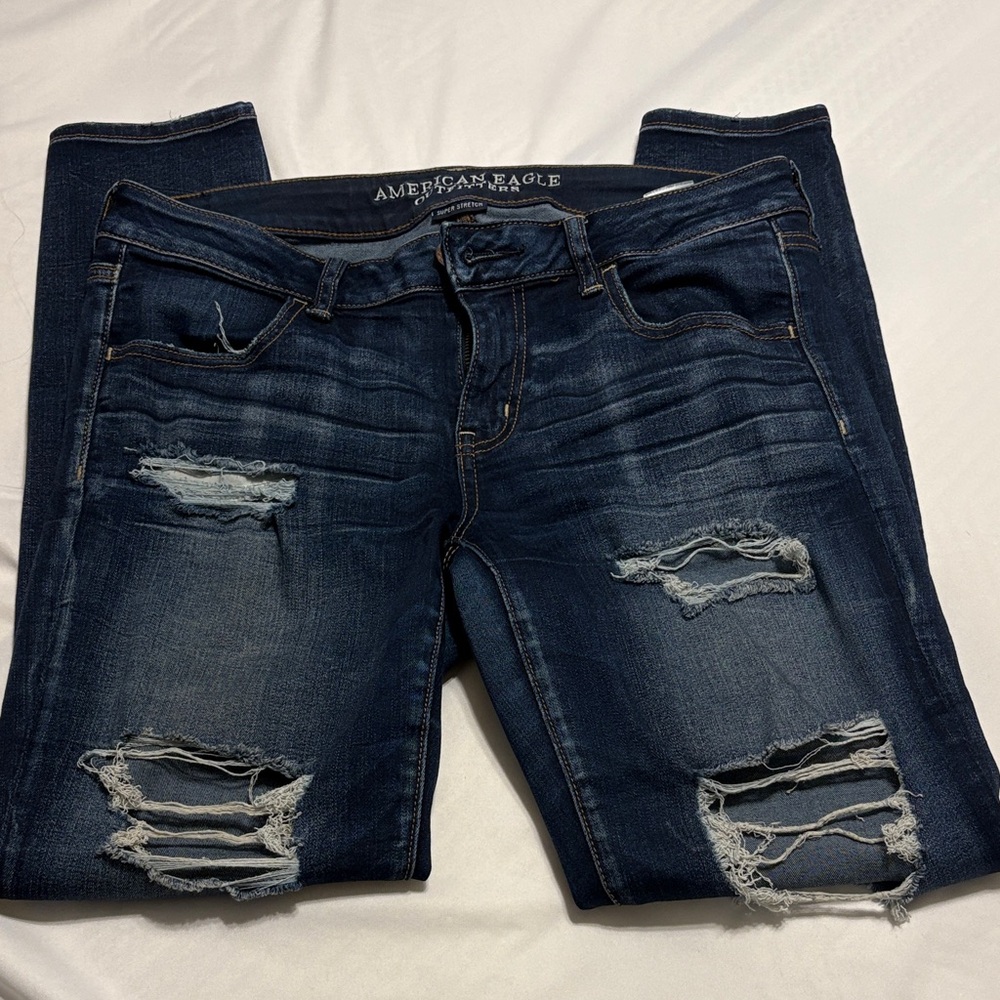 American Eagle Outfitters Women's Ripped Dark Super low jeggings